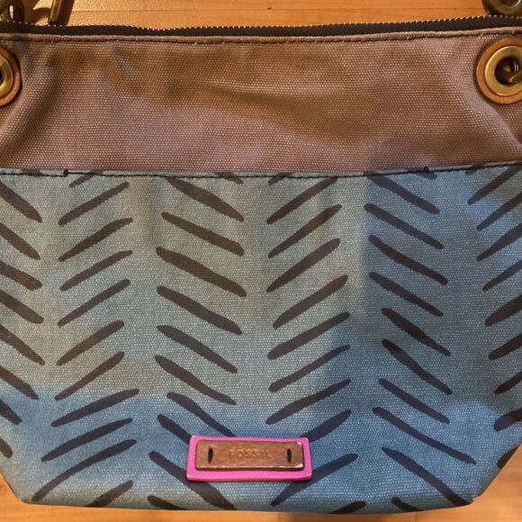 Fossil Crossbody Bag Bucket‎ Keely Herringbone Coated Canvas Adjustable Strap - Picture 3 of 14
